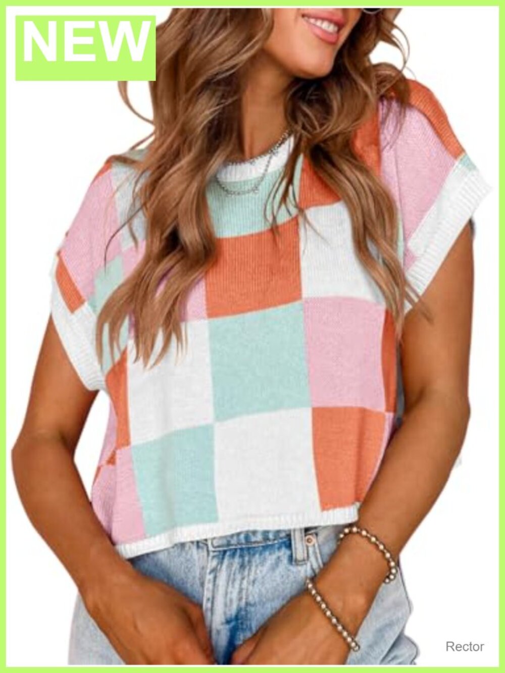 Women's Cap Sleeve Crop Top Summer Knit Sweater Crew Neck Pullover